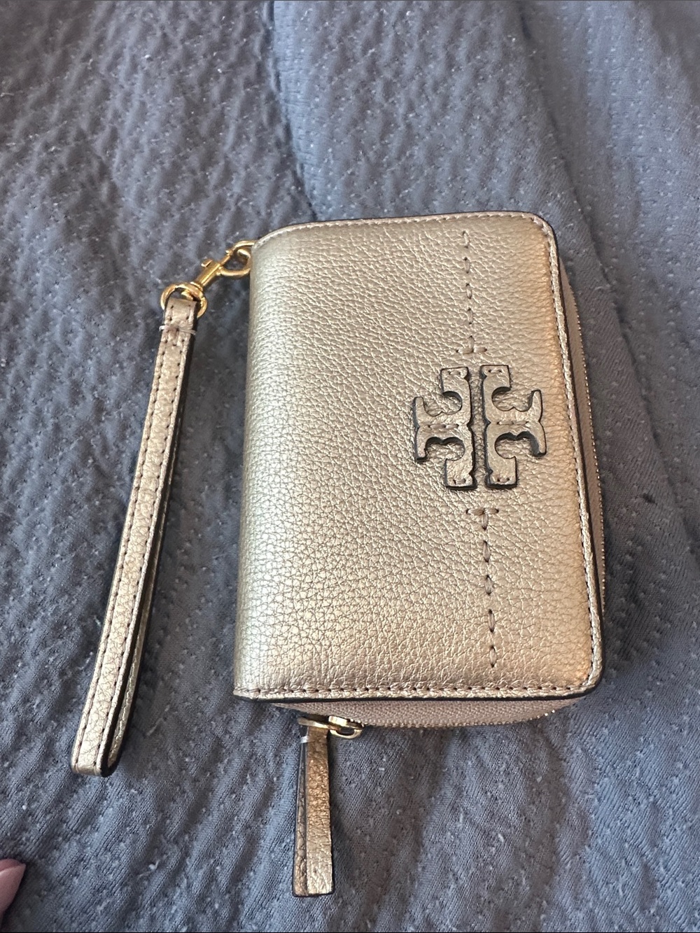 Tory Burch Metallic Gold Wristlet wallet with Logo
